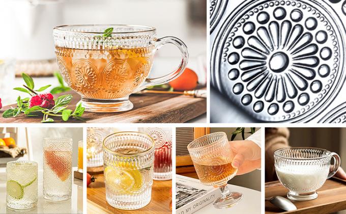 Retro kristallklare Kaffeegläser Trinkgläser Tasse Ripple Glaswaren geprägt 4