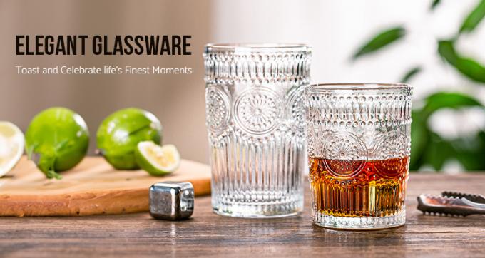 Sonnenblumen-Gedruckte alte Glas-Ribben Whisky Trinkbecher 0