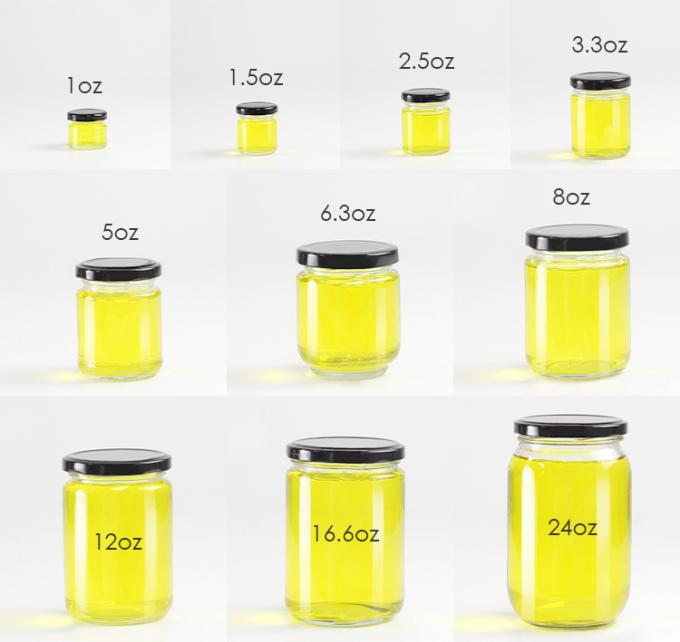 Nahrungsmittel-Runde Transparent 25 ml bis 1000 ml Marmelade Honig Gelee Glasfach mit metallengestütztem Deckel 1