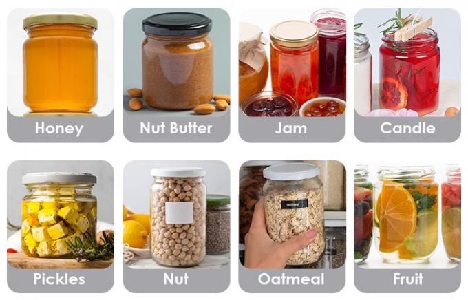 Nahrungsmittel-Runde Transparent 25 ml bis 1000 ml Marmelade Honig Gelee Glasfach mit metallengestütztem Deckel 5