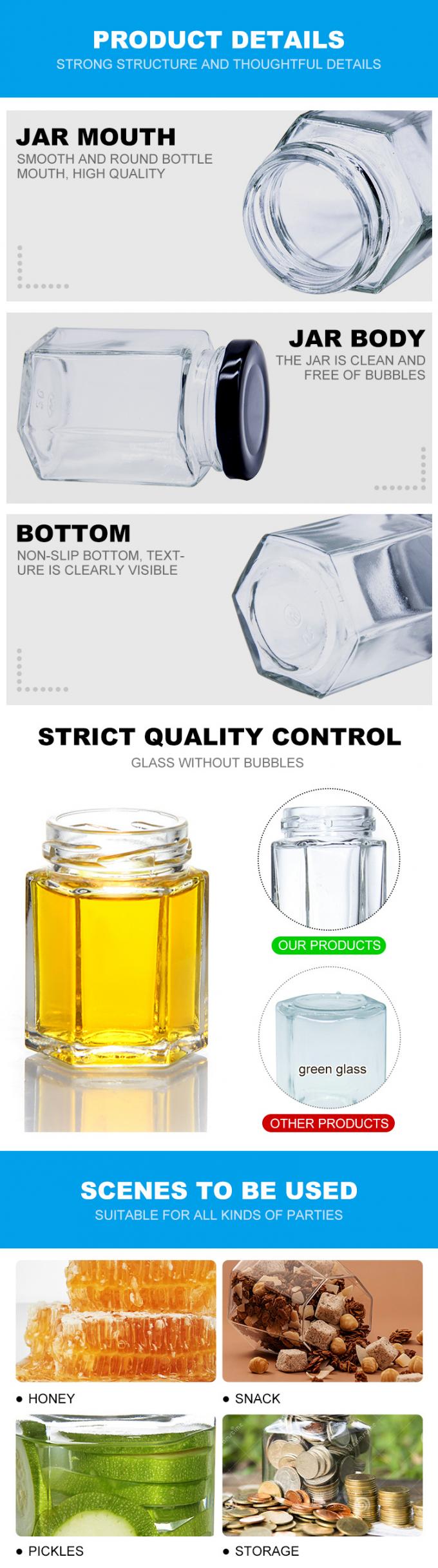 Maßgeschneiderte Form 250 ml 300 ml 400 ml 500 ml Hexagonal Form Glas Honiggläser 3