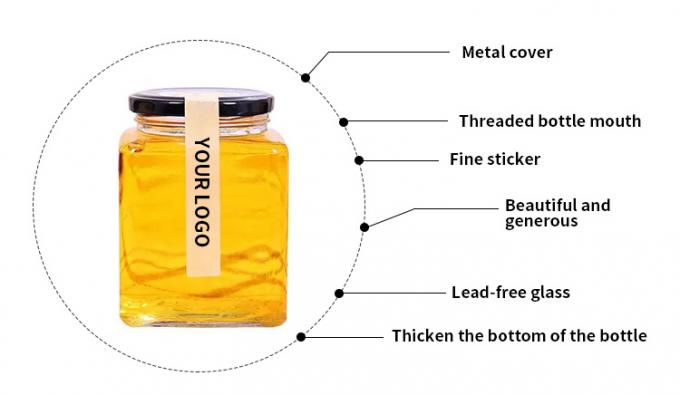 Leerer Hexagon-Lagerkrug Glas Küchenbehälter mit Metalldeckel 1
