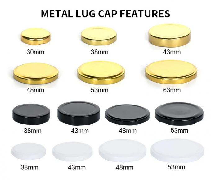 Neues Design 20mm 38mm 48mm 63mm Custom Farbe Metallglas Deckel Metall Lug Kappe für Konservenglas 1
