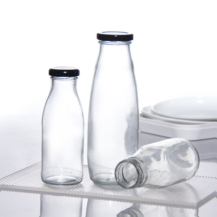 OEM 250 ml 500 ml 1000 ml 2 Liter Glas Milchflaschen Krug Lebensmittelqualität Runde Form