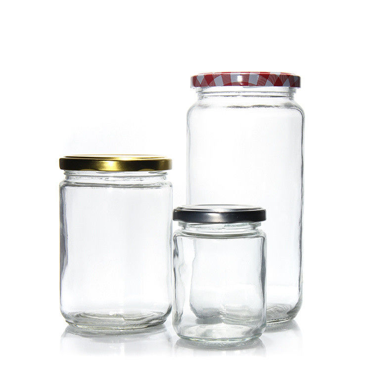 Nahrungsmittel-Runde Transparent 25 ml bis 1000 ml Marmelade Honig Gelee Glasfach mit metallengestütztem Deckel