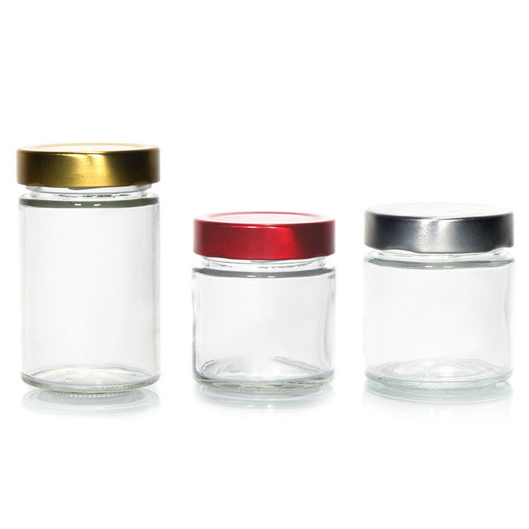 Klar rund 4oz 8oz 16oz 12oz 20oz Glasglas Glas Lebensmittelbehälter mit tiefem Metalldeckel