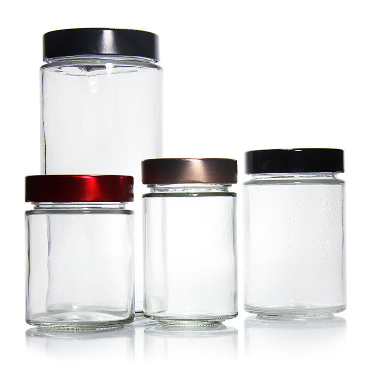 Klar rund 4oz 8oz 16oz 12oz 20oz Glasglas Glas Lebensmittelbehälter mit tiefem Metalldeckel
