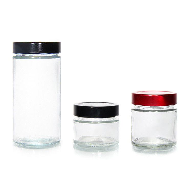 Klar rund 4oz 8oz 16oz 12oz 20oz Glasglas Glas Lebensmittelbehälter mit tiefem Metalldeckel