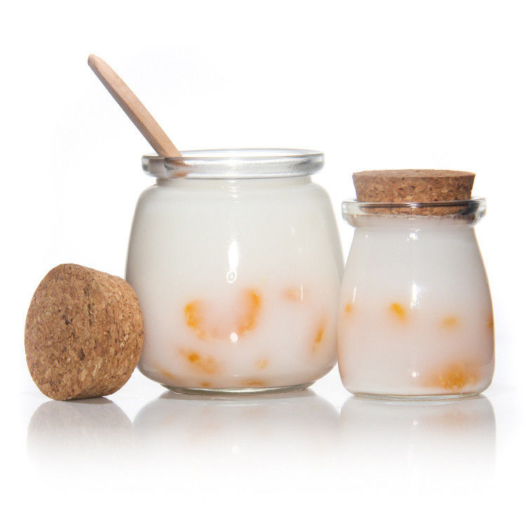 8oz leere Glasflasche mit Joghurt, Puddingglas und Frischmilchflasche mit Korkkappe