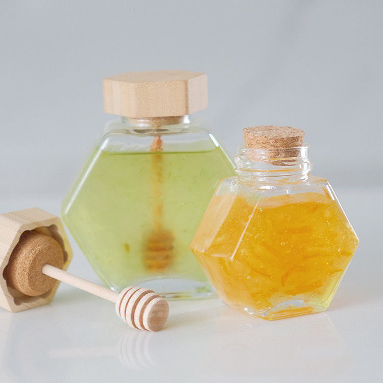 Hexagon Verdickte Transparente Speicher für Lebensmittel Verschiedene Größen Glas Honigkrüge mit versiegelten Metalldeckeln