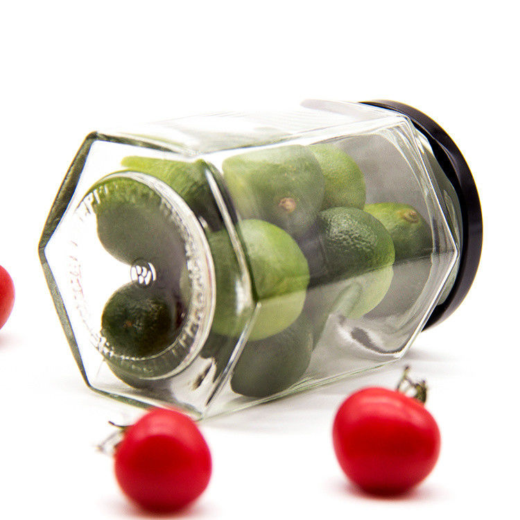 300 ml 200 ml 100 ml Großhandel Hexagon Glas Mason Jar Jam Jar Honig Jar mit Metall Schraubdeckel
