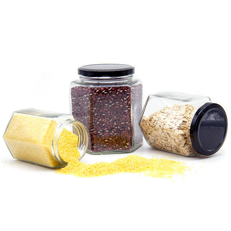 300 ml 200 ml 100 ml Großhandel Hexagon Glas Mason Jar Jam Jar Honig Jar mit Metall Schraubdeckel