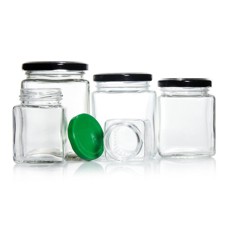 Hochwertiges Quadrat 180 Ml 280 Ml 380 Ml 500 Ml 730 Ml Glasfach mit Zinnplattendeckel