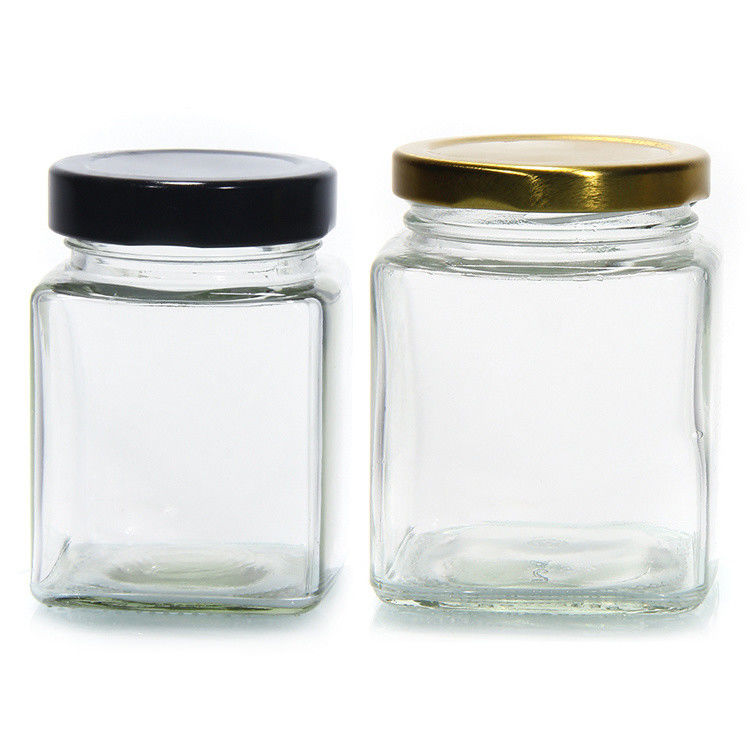 Hochwertiges Quadrat 180 Ml 280 Ml 380 Ml 500 Ml 730 Ml Glasfach mit Zinnplattendeckel
