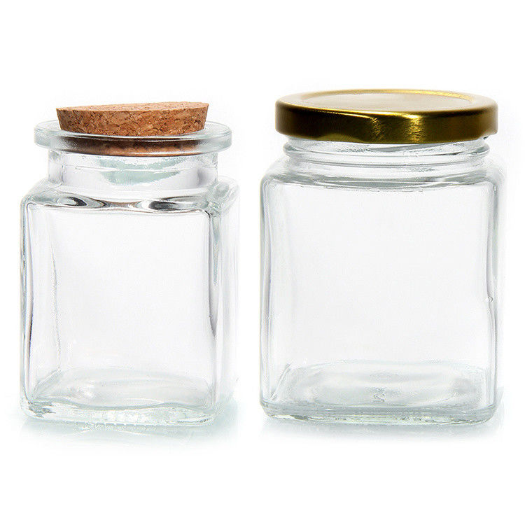 Hochwertiges Quadrat 180 Ml 280 Ml 380 Ml 500 Ml 730 Ml Glasfach mit Zinnplattendeckel