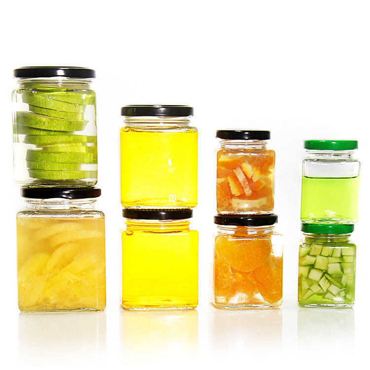 Hochwertiges Quadrat 180 Ml 280 Ml 380 Ml 500 Ml 730 Ml Glasfach mit Zinnplattendeckel
