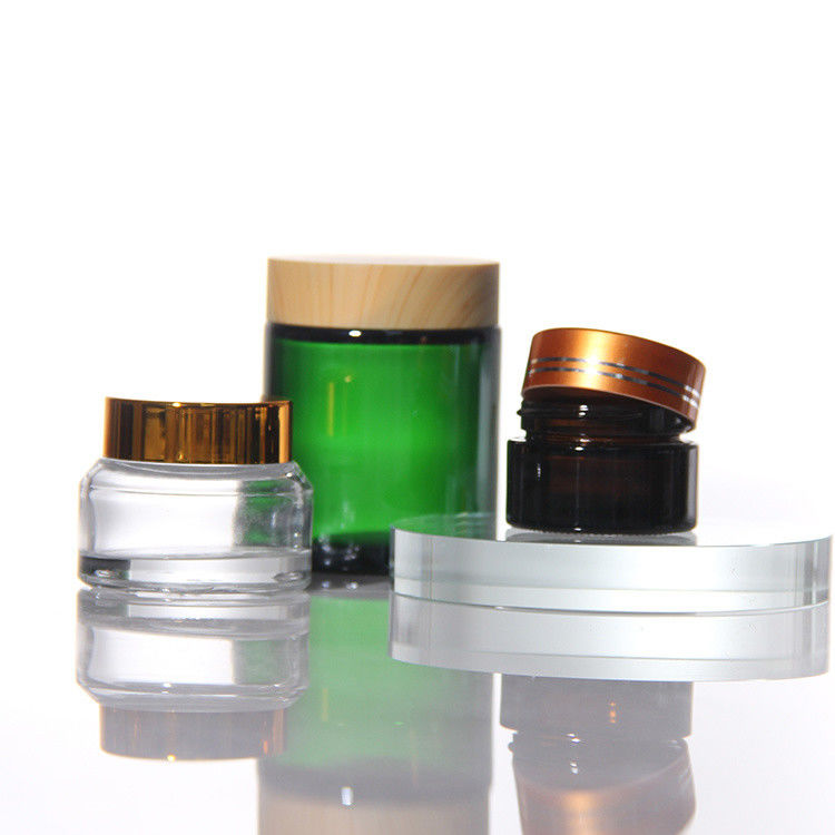 ODM Farbige Kosmetik Glascreme-Gläser mit goldenem Akaziendeckel