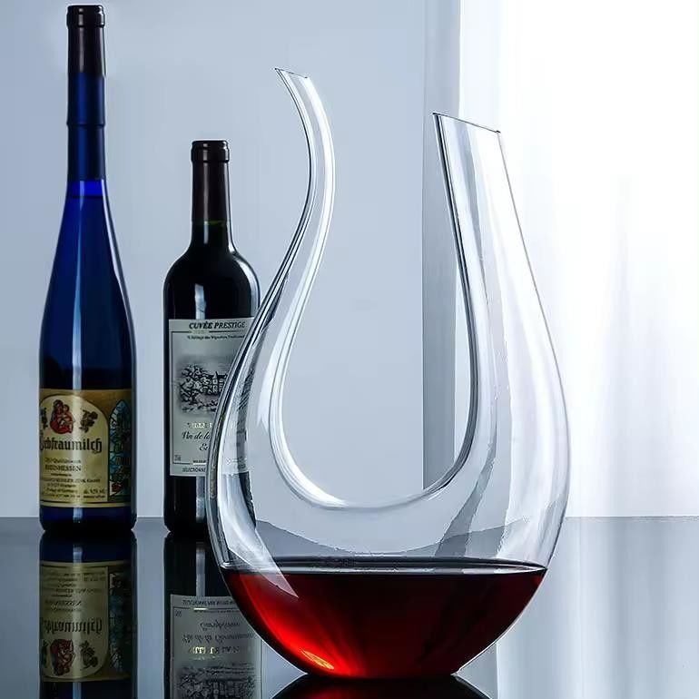 1.6 L Kristallglas-Rotwein-Dekanter Einzigartiger U-Form-Weinkaraffe-Dekanter