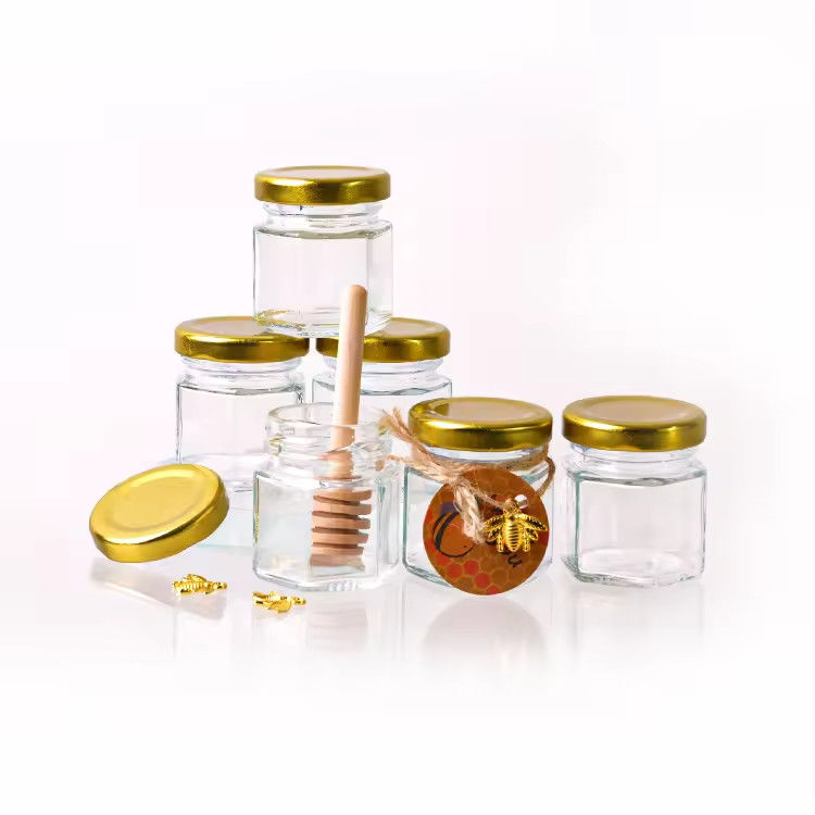 Custom Label Hexagon Form 100ml 180ml 380ml Honig Glasglas für Olivenfruchtmarmelade