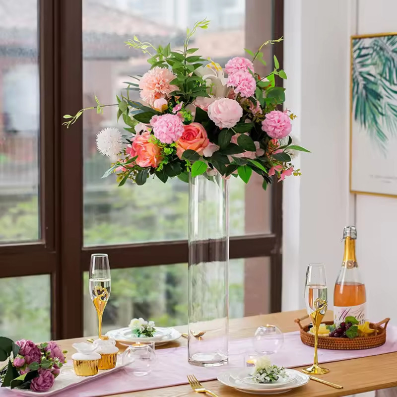 Hydroponischer Zylinder Klarglas-Blumenvase für Hoteldekoration Hochzeitszeremonie