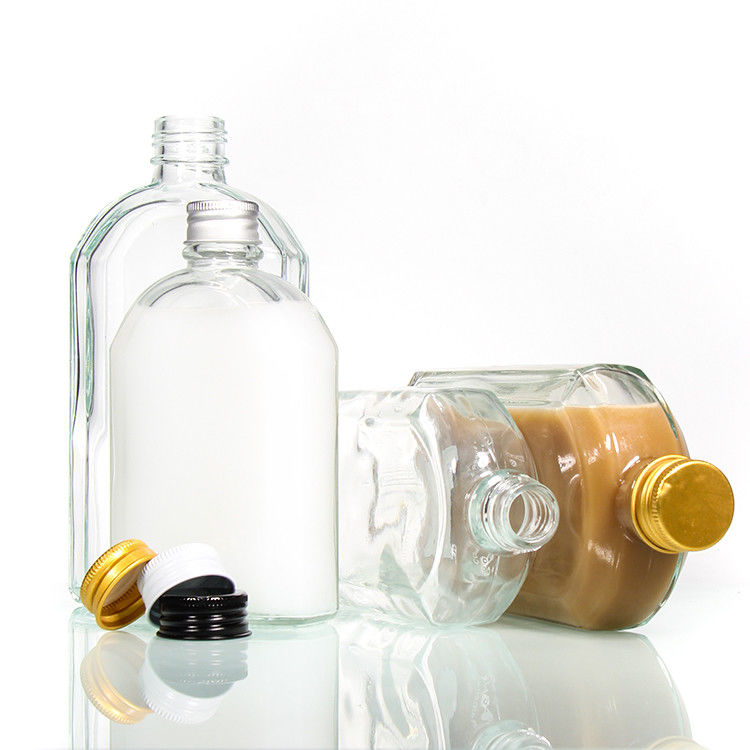 Personalisierte 350 ml 500 ml flache transparente Flasche aus Glas mit Aluminiumdeckel