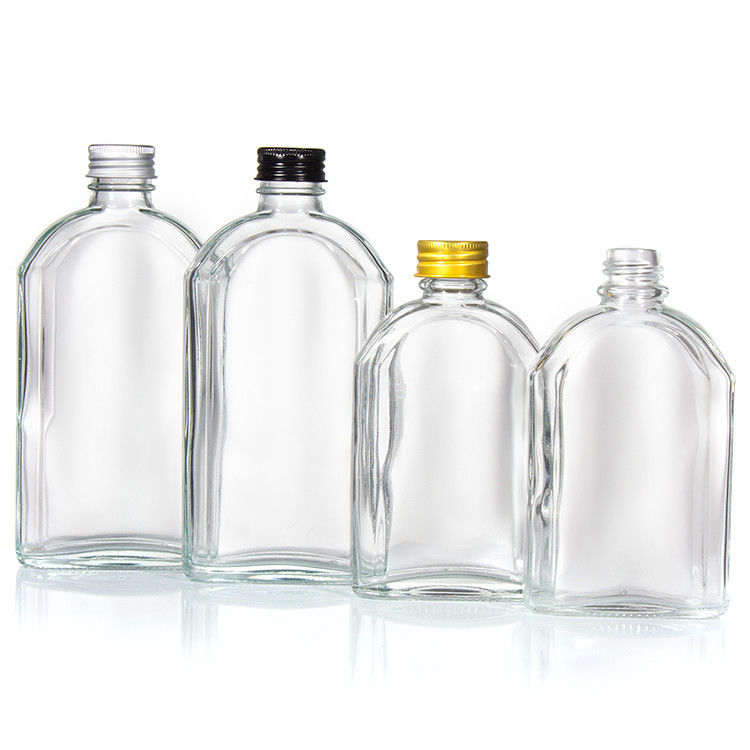 Personalisierte 350 ml 500 ml flache transparente Flasche aus Glas mit Aluminiumdeckel
