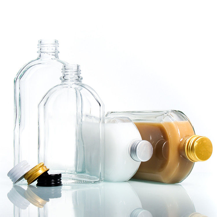 Personalisierte 350 ml 500 ml flache transparente Flasche aus Glas mit Aluminiumdeckel