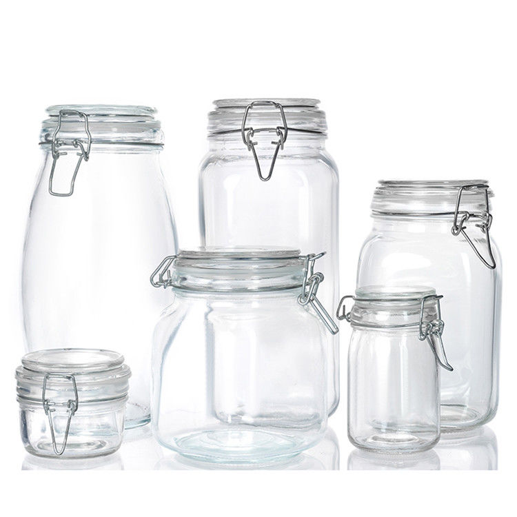 Speziell angefertigte Breitmaulmarmelade Pickelkrug 300ml 500ml 750ml luftdichtes Glas-Lebensmittelkrug mit Flip Top Deckel