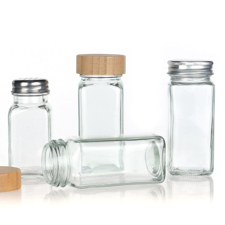 Küche Haushalt Quadrat Lagerung Gläser 4oz Gewürzflasche Glas Gewürzglas mit verschiedenen Deckel