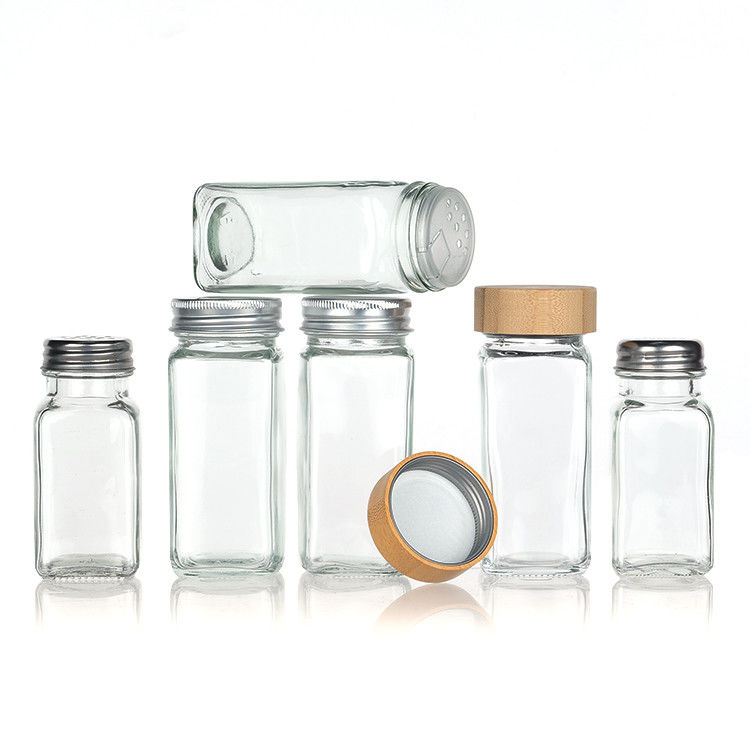 Oem leere klare 120ml Quadrat Pfeffer Glasflasche 4oz Gewürz Glas mit Shaker für die Küche Bbq