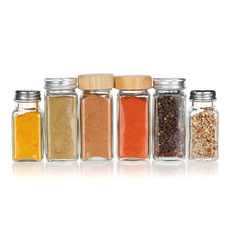 Oem leere klare 120ml Quadrat Pfeffer Glasflasche 4oz Gewürz Glas mit Shaker für die Küche Bbq