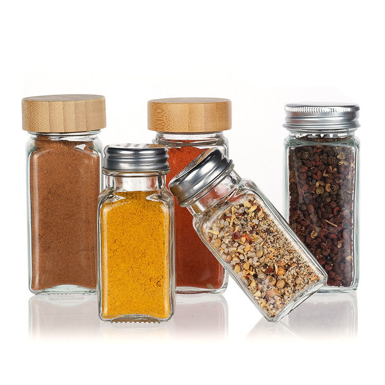 Oem leere klare 120ml Quadrat Pfeffer Glasflasche 4oz Gewürz Glas mit Shaker für die Küche Bbq