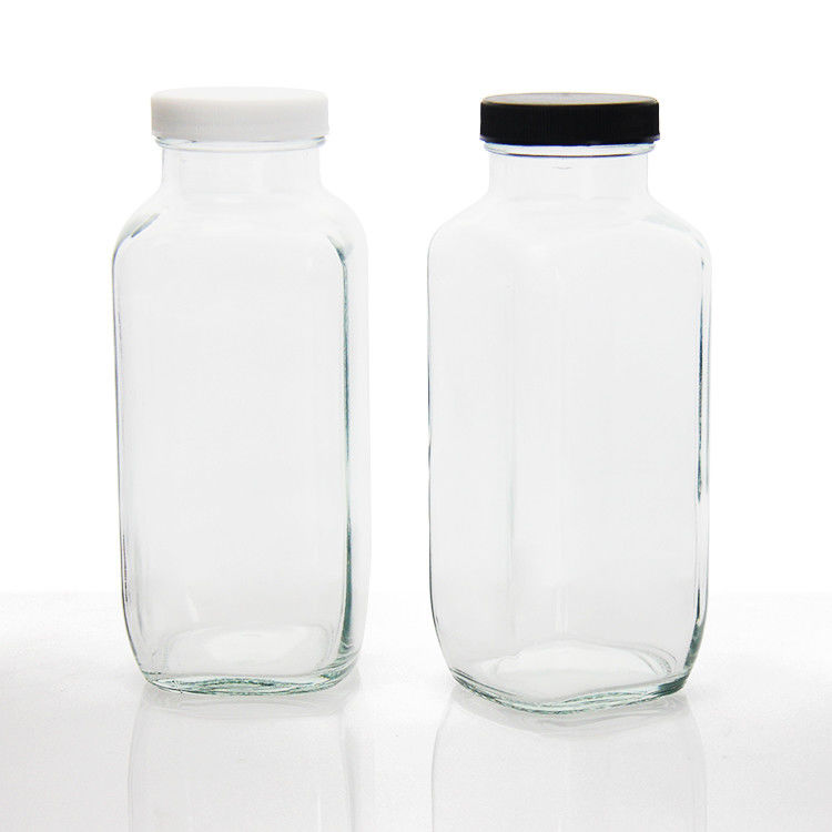 Glas-Saftflaschen Quadrat-Saft-Glasflaschen mit Manipulationssicherung Cap für Saft Getränke Verpackung