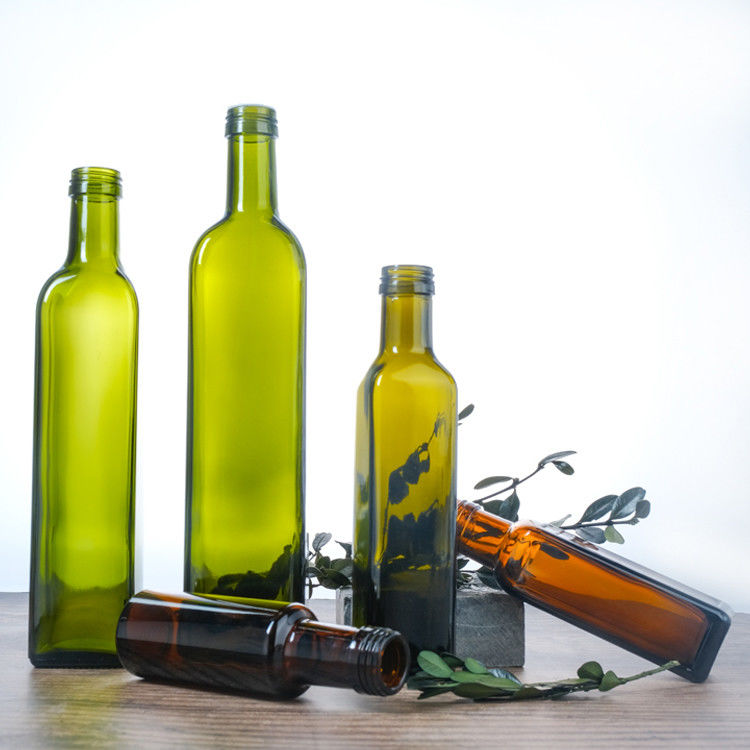 Grüne Farbe Klarglas Viereckig Rund Olivenöl Flaschen 125 ml 250 ml 500 ml 750 ml 1000 ml