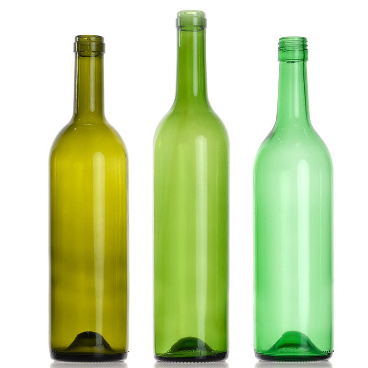 Leere 750 ml klare Bernsteingrüne Runde Glasflaschen mit Korkverschluss