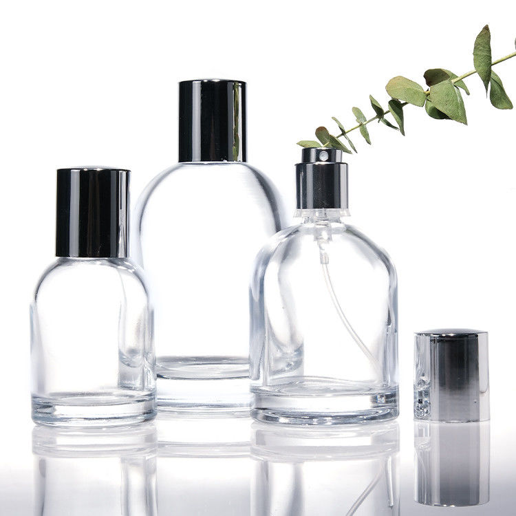 Luxus 30ml 50ml 100ml dickgewalzte, quadratische, runde Glas-Parfümflaschen mit Holzkappen und Schachteln