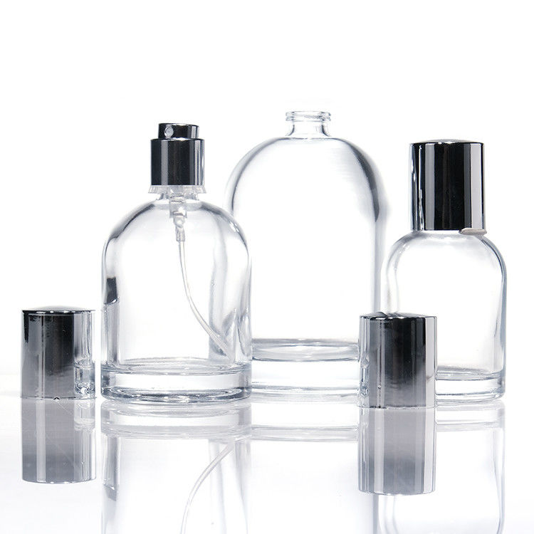 Luxus 30ml 50ml 100ml dickgewalzte, quadratische, runde Glas-Parfümflaschen mit Holzkappen und Schachteln