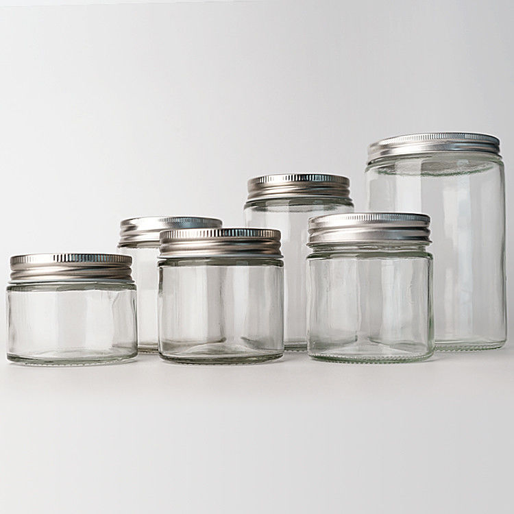 Leer, klares Glas, rund, gerade Seite 4oz, 8oz, 12oz, 20oz Glasglas, Lebensmittelbehälter mit tiefem Metalldeckel