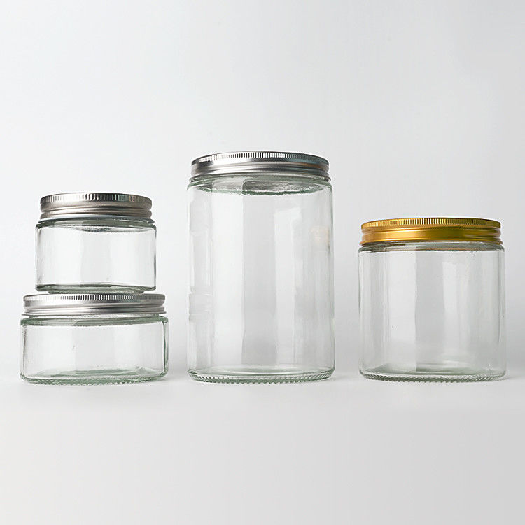 Leer, klares Glas, rund, gerade Seite 4oz, 8oz, 12oz, 20oz Glasglas, Lebensmittelbehälter mit tiefem Metalldeckel