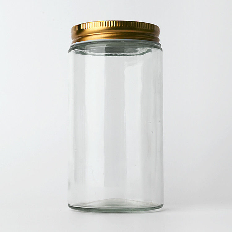 Fabrik Lieferung 8oz 12oz leere klare Süßigkeiten Runde Behälter Glasgläser mit Gold Metalldeckel
