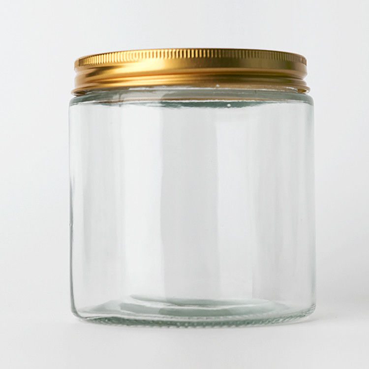 Fabrik Lieferung 8oz 12oz leere klare Süßigkeiten Runde Behälter Glasgläser mit Gold Metalldeckel