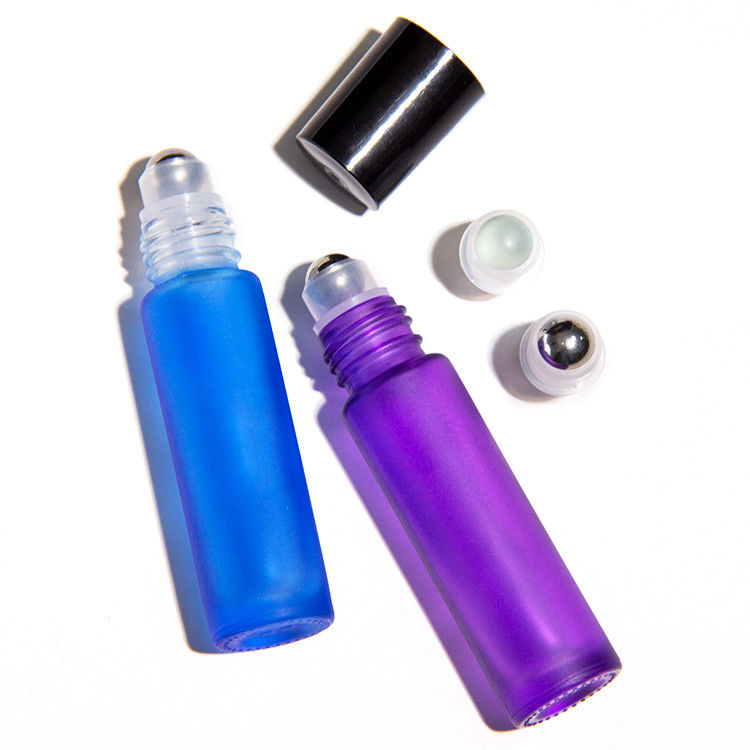 10 ml Regenbogenfarbe Frostglas-Rollflaschen für ätherisches Öl mit gebürsteter Kappe
