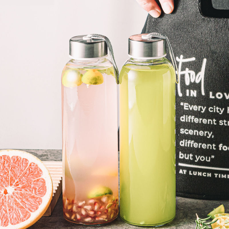 Hohe Qualität Großhandel Hochborosilikat Glas Trinkwasserflasche mit Edelstahldeckel