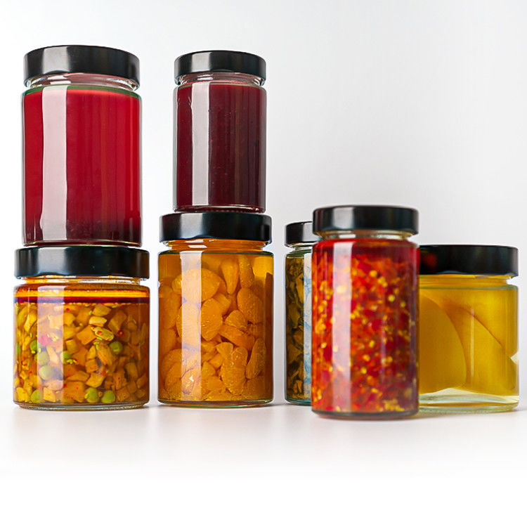 Lebensmittelverpackung 4oz 6oz 9oz 13oz 17oz klare Glaskappen Flaschen Vollset Frost Glasglasglas mit Metalldeckel