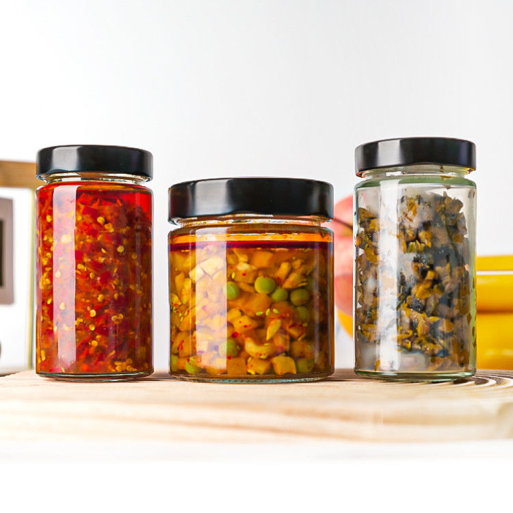 Lebensmittelverpackung 4oz 6oz 9oz 13oz 17oz klare Glaskappen Flaschen Vollset Frost Glasglasglas mit Metalldeckel